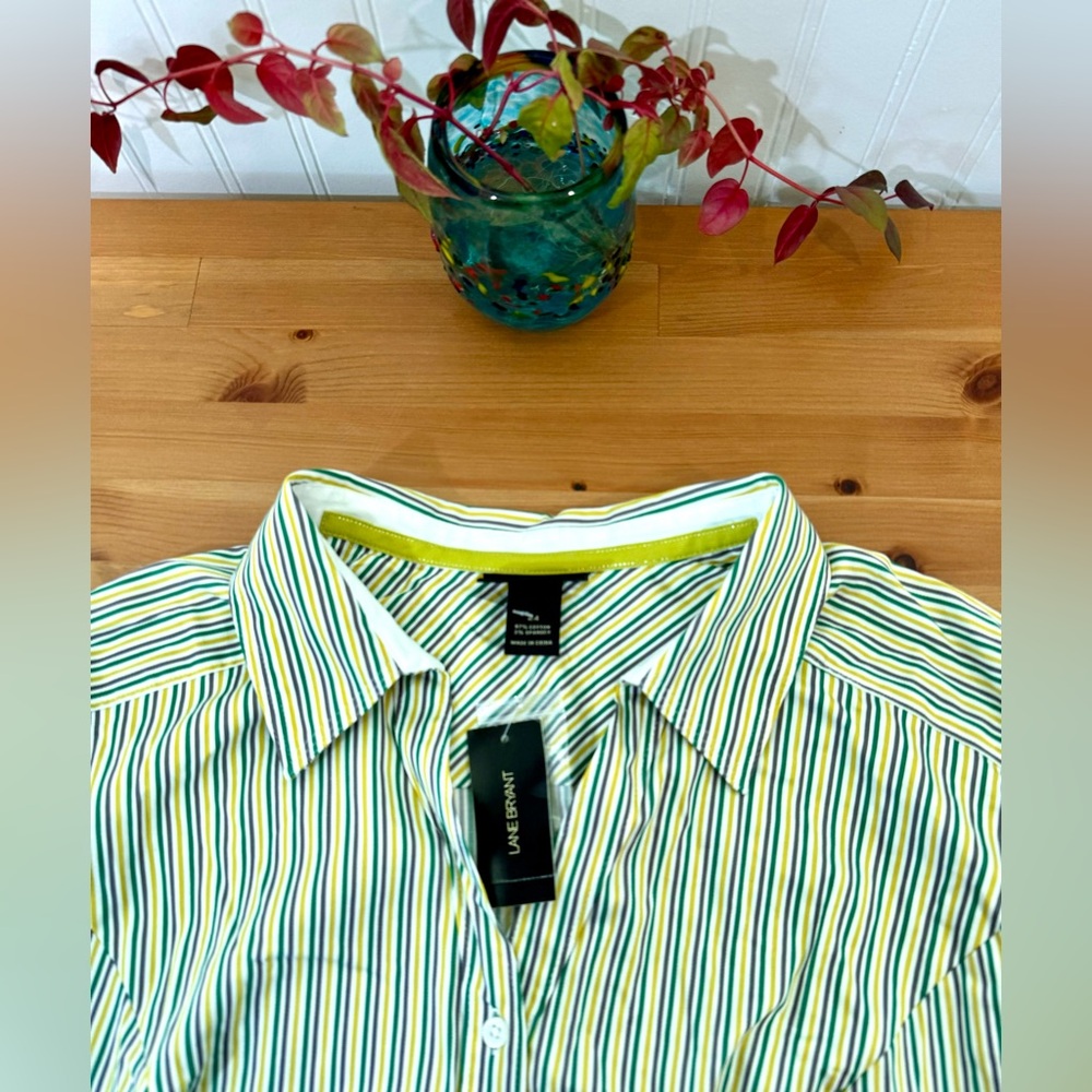 Lane Bryant Soft Striped Button Down Shirt Size 24 New With Tags